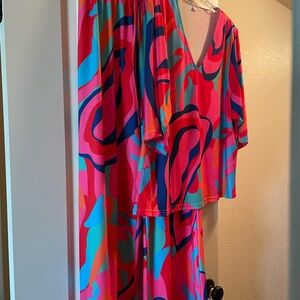 Vibrant Multicolor Two-Piece Wide Leg Palazzo Pant/Top with Abstract Pattern